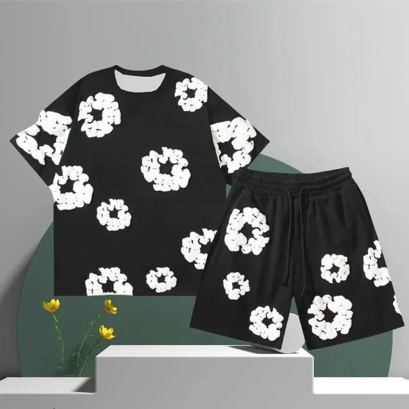 Demin tears T-shirt/shorts combos