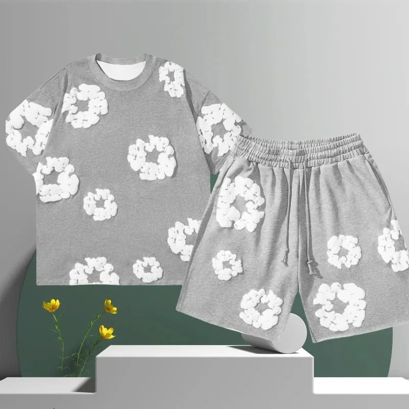 Demin tears T-shirt/shorts combos