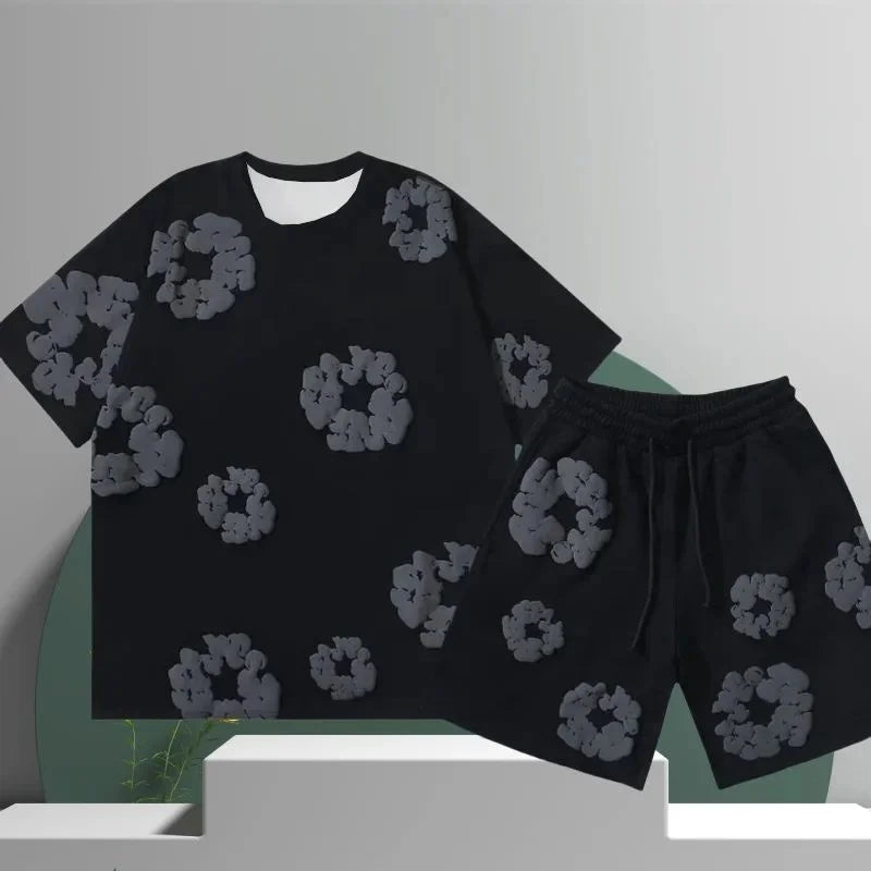 Demin tears T-shirt/shorts combos