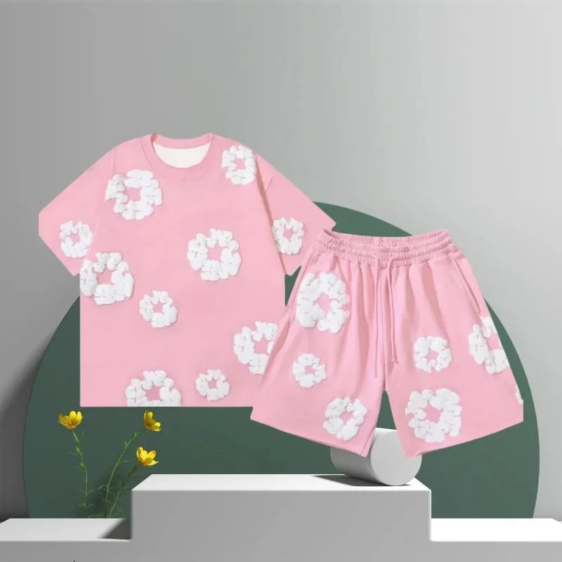 Demin tears T-shirt/shorts combos