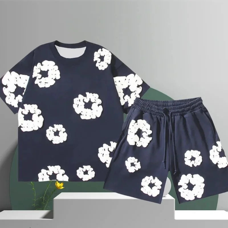 Demin tears T-shirt/shorts combos