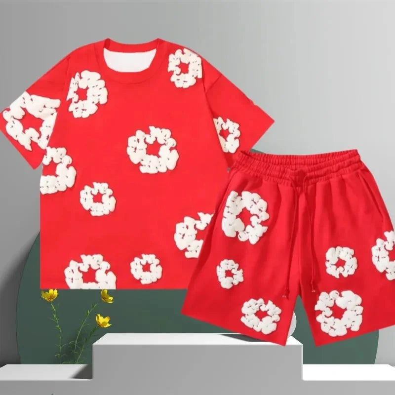 Demin tears T-shirt/shorts combos