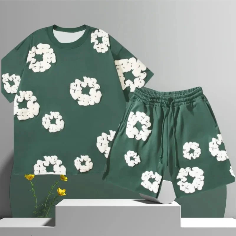 Demin tears T-shirt/shorts combos